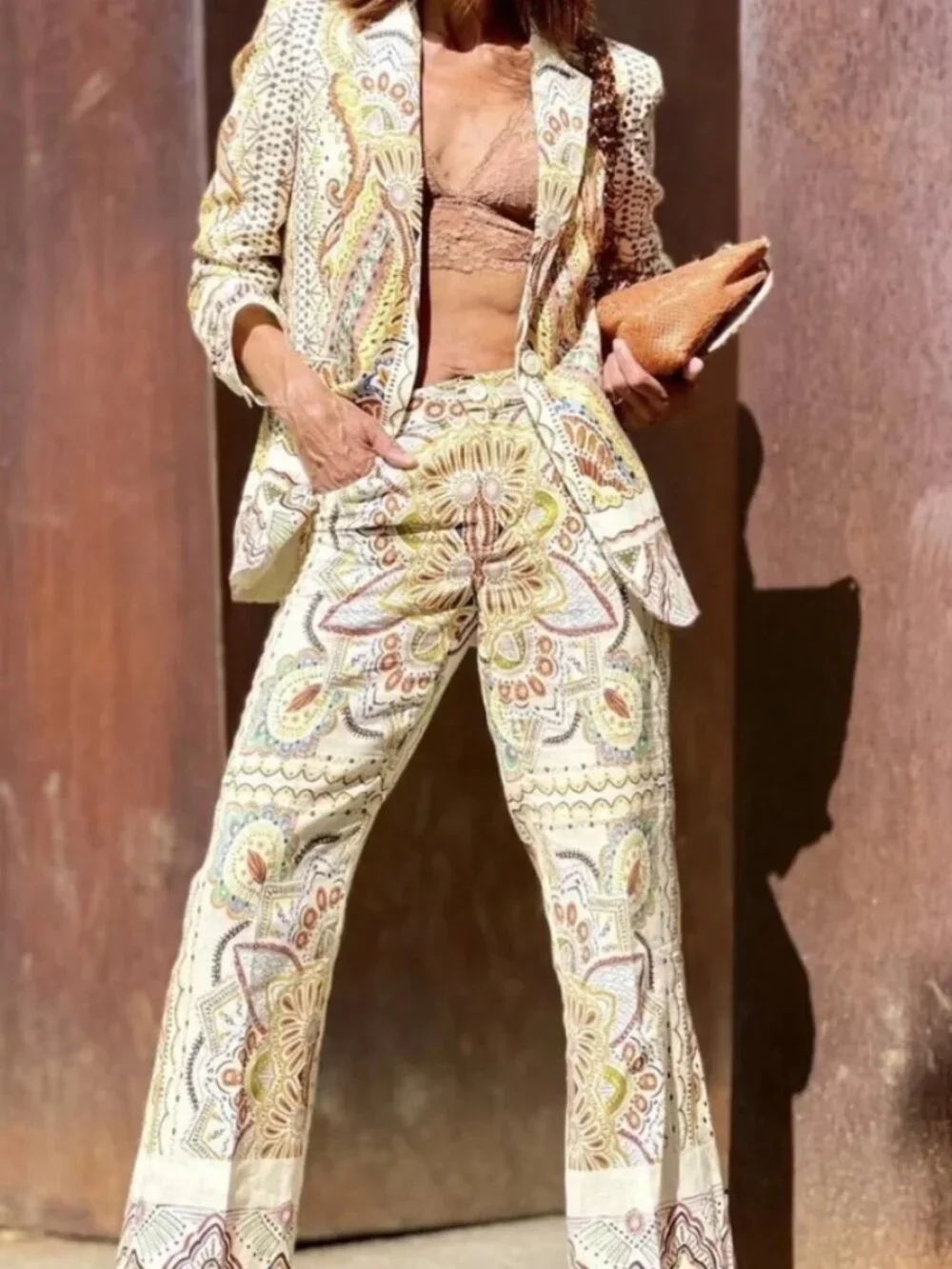 Zara Printed Linen Blend Pants